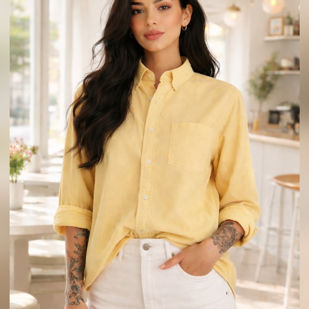 Goodfellow & Co💛COURDUROY BUTTER YELLOW Well-Made Button-Down Shirt 100% Sz S